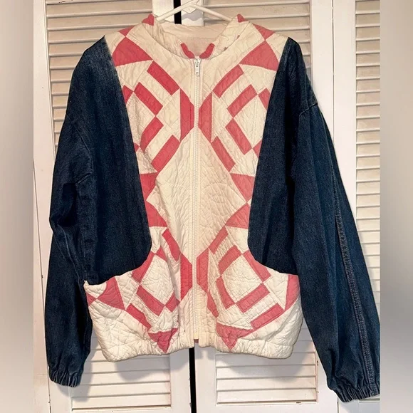 Patchwork Quilt Denim Jacket Size Large - Picture 2 of 5